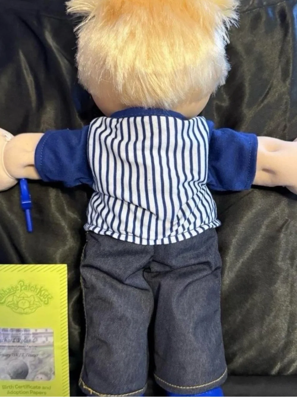 Cabbage Patch Kids Blonde Boy Doll in Blue Outfit w/ OG Birth Certificate